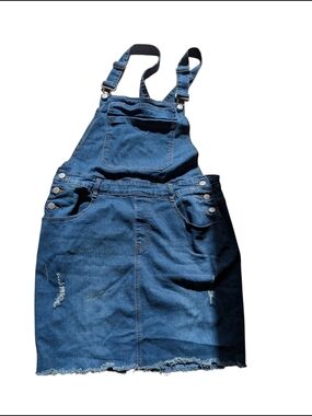 SHEIN Blue Denim Overall Dress with Adjustable Straps